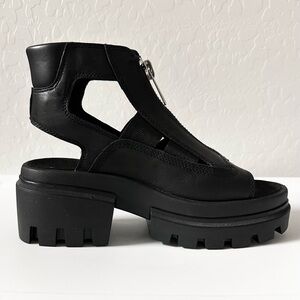 Timberland Everleigh Gladiator Sandals Black Leather Sz 7 Chunky Heel EUC